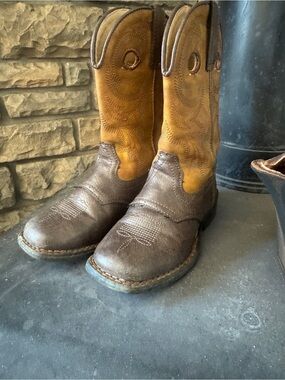 Kids Two-Tone Brown & Tan Leather Cowboy Boots